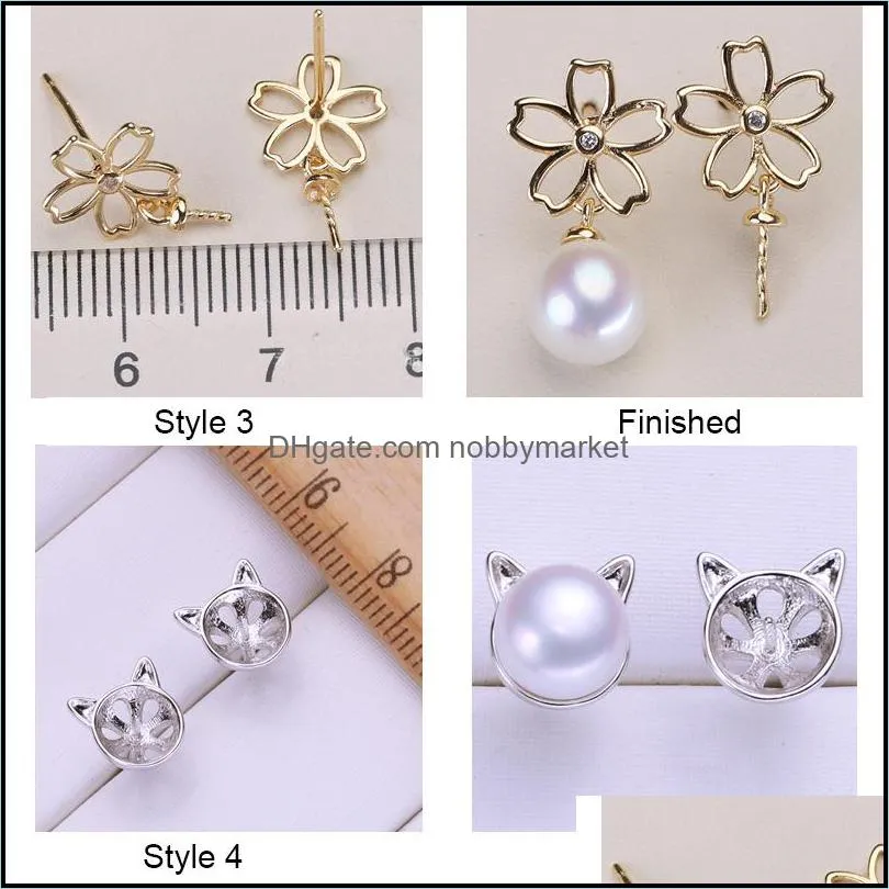Pearl Stud Earrings 100% S925 Sterling Silver Earrings Setting DIY Pearl Earring for Women Girl Wedding Jewelry Gift Wholesale Jewelry