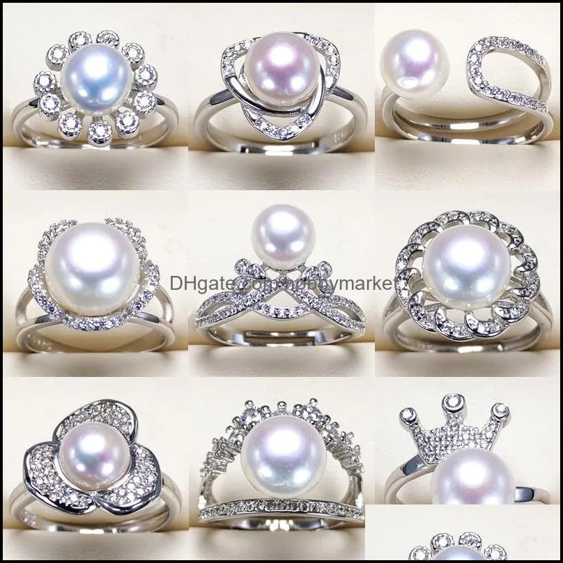 Wholesale Pearl Ring Settings s925 Silver Ring Settings 18 Styles Ring for Women Mounting Rings Adjustable Size Blank DIY Jewelry Gif