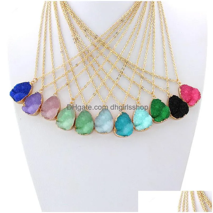 update imitate irregular natural stone pendant necklace quartz crystal gold chain necklaces fashion jewelry