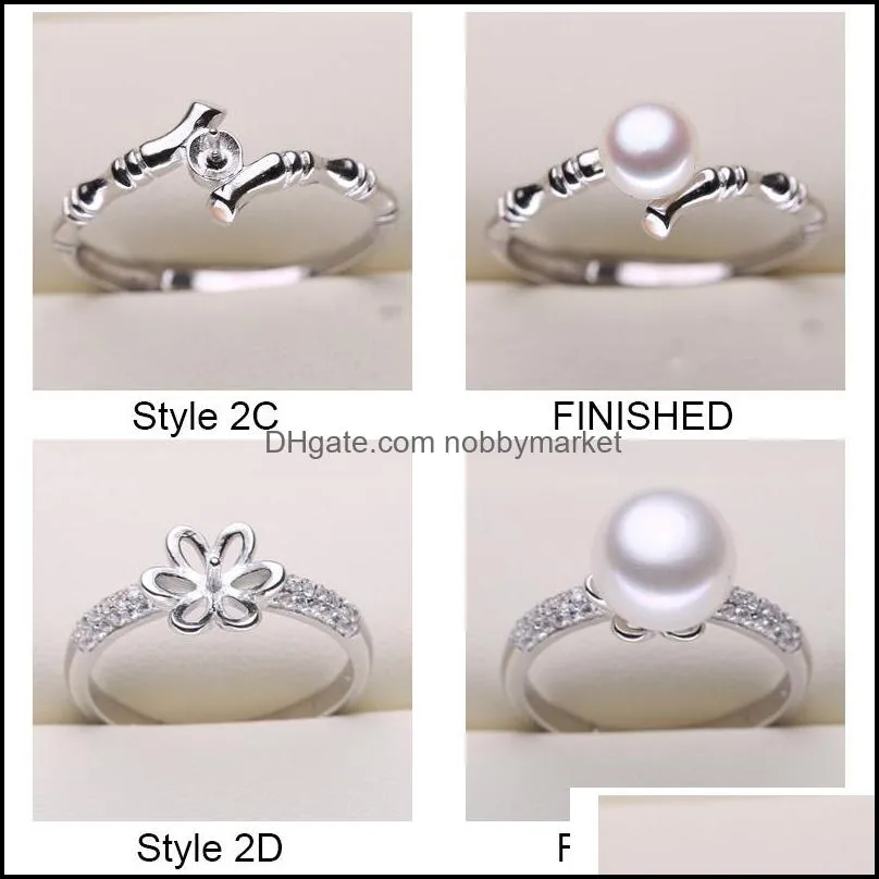 Wholesale DIY Pearl Ring Settings 925 Sliver Ring For Women 9 Styles DIY Ring Adjustable Size Wedding Rings Christmas Gift Fashion