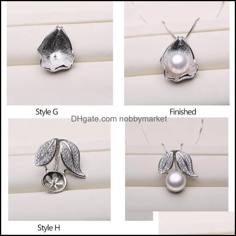 925 Silver Pearl Necklace Settings Sliver Pendant Settings 8 Styles DIY Pearl Necklace Jewelry Settings With Chain Christmas Wedding