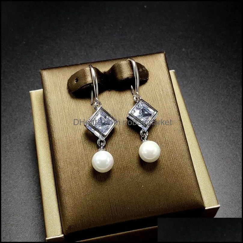 Wedding Pearl Earrings Settings Zircon Solid 925 Silver Stud Earring for Women Fashion Pearl Ring Mounting Earrings Blank DIY Jewelry