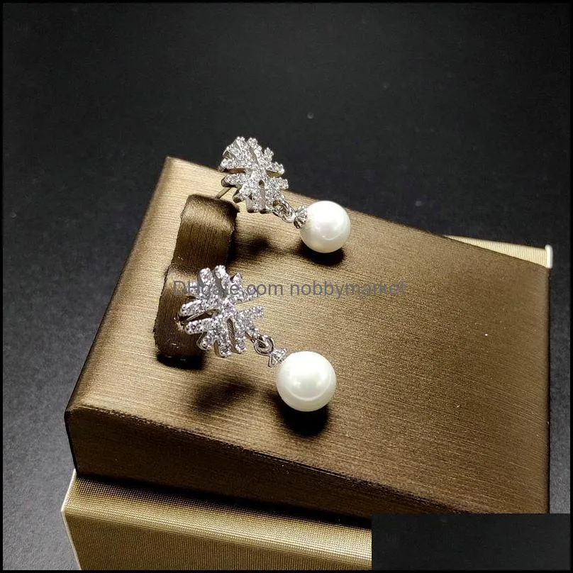 Wedding Pearl Earrings Settings Zircon Solid 925 Silver Stud Earring for Women Fashion Pearl Ring Mounting Earrings Blank DIY Jewelry