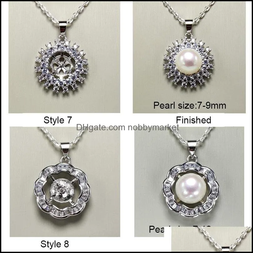 Pearl Necklace for Women 925 Sliver Pendant Settings 18 Styles DIY Pearl Necklace Jewelry Settings With chain Wedding diy Gift