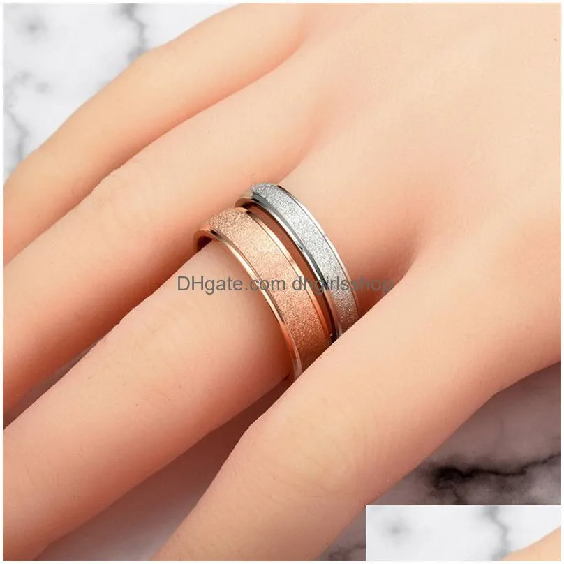 update stainless steel dull polish ring rose gold frosted engagement wedding women men rings fashion jewelry