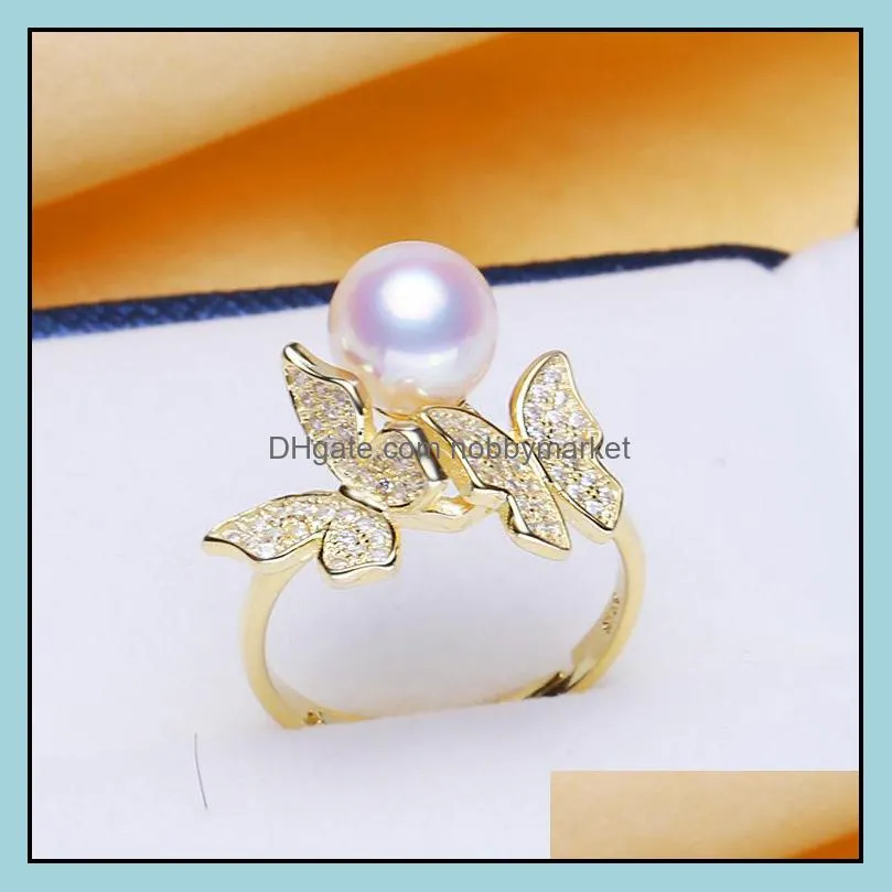 Shiny!Pearl Ring Setting Zircon Solid Silver 925 Rings Setting Pearl Rings Mounting Ring Blank DIY Jewelry DIY Gift 8 Styles