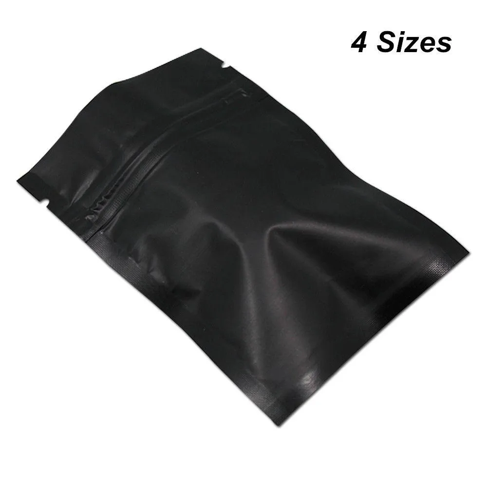 wholesale 100 pieces matte black resealable mylar zipper lock food storage packaging bags for zip aluminum foil lock packing pouches smell proof