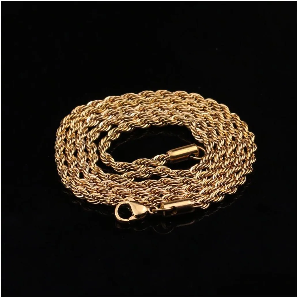 5-7mm stainless steel twisted rope gold chain necklaces for men women hip hop titanium steel thick choker fashion party jewelry gift
