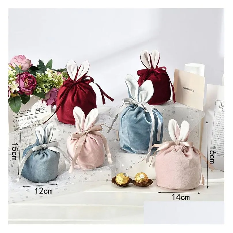 easter rabbit plush candy bag handbags gift buckets velvet bunny easter basket for kids party decoration m3998