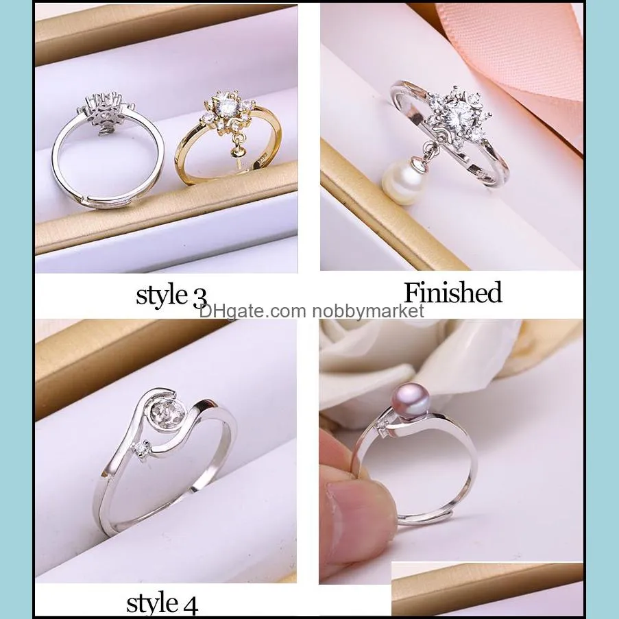 MLJY Pearl Ring Settings 50% Sliver Rings Settings 6 Styles DIY Rings Adjustable size Jewelry Settings Christmas Gift