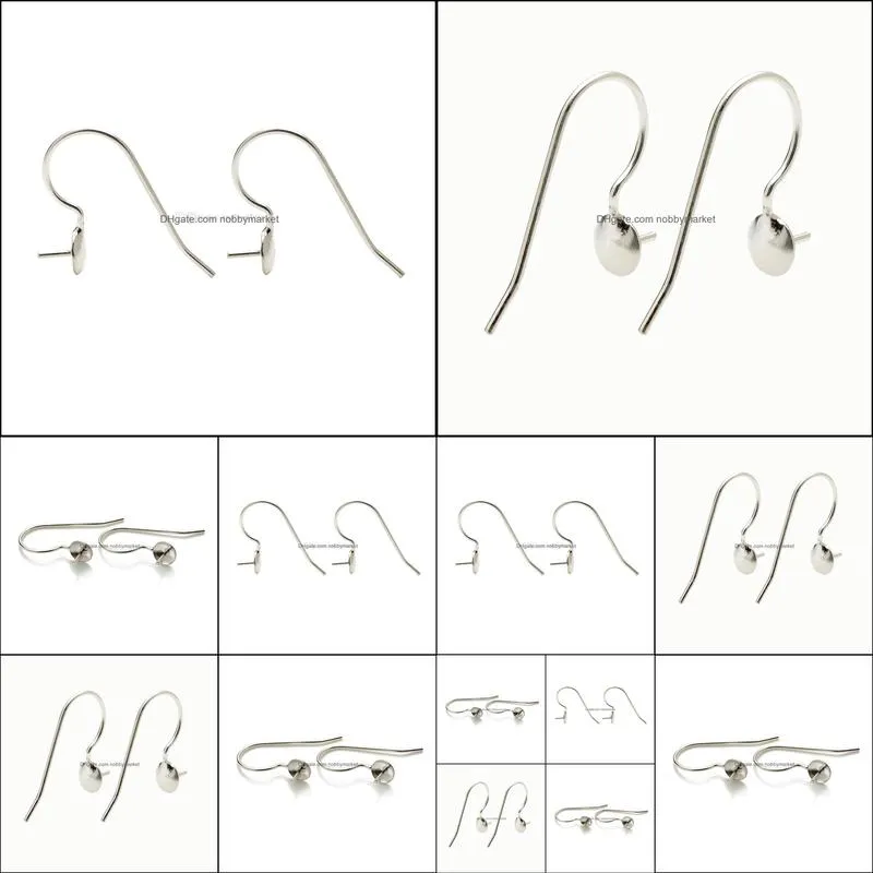 Fishhook Earring Settings Blank Base Simple Earwire 925 Sterling Silver Jewellery DIY Findings for Pearl Party