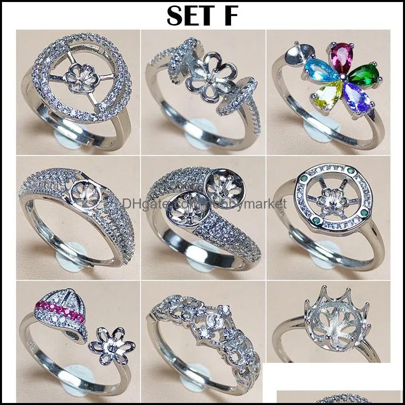 72 Styles S925 Silver Rings Settings Pearl Ring for Women Girl Adjustable Wedding Ring DIY Gem Ring Accessories Present