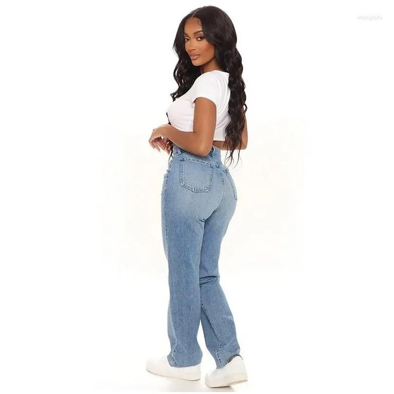 Women`s Jeans Spring 2023 Women Clothing Cotton Vintage Y2K Pants Washed Blue Streetwear High Waist Straight Full Length