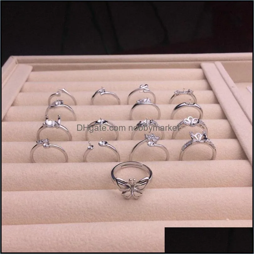 Shiny 16 Styles Pearl Ring Settings 925 Silver Rings Settings DIY Ring for Women Suitable for Pearl 7-9mm Adjustable Size Fashion