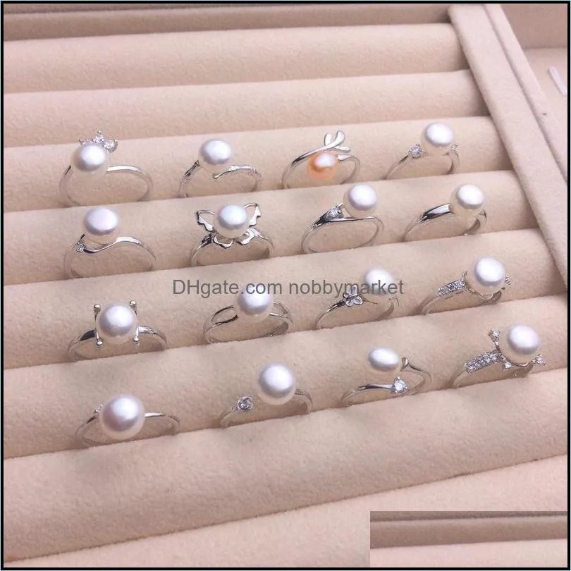 Shiny 16 Styles Pearl Ring Settings 925 Silver Rings Settings DIY Ring for Women Suitable for Pearl 7-9mm Adjustable Size Fashion