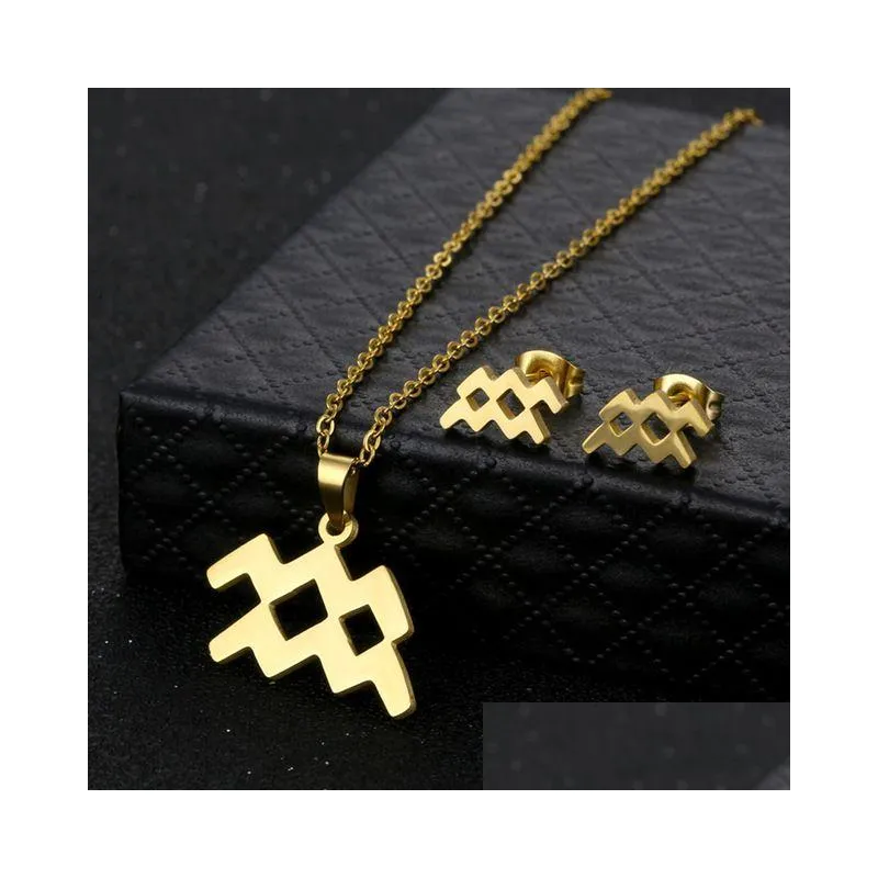 Stainless Steel 12 Constellations Necklace Minimalist Gold Zodiac Sign Pendant Fashion Personality Collar Necklace Set