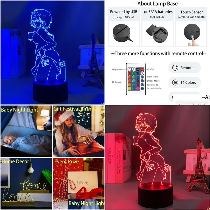 night lights mysterious girlfriend x urabe led light for kid bedroom decoration birthday gift room desk acrylic 3d lamp drop deliver otmn1