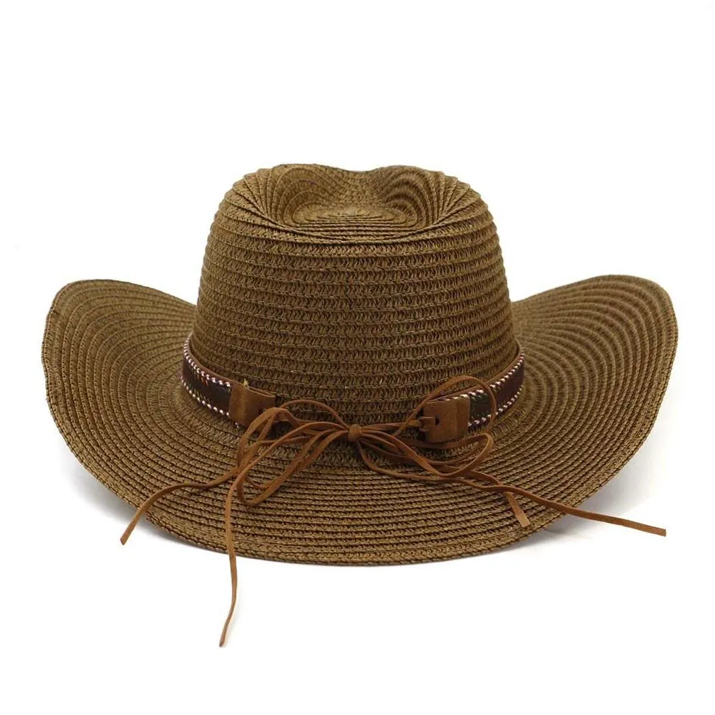 Western  hat For Women Men Straw Hat With Alloy Feather Beads summer Beach Cap Panama hat