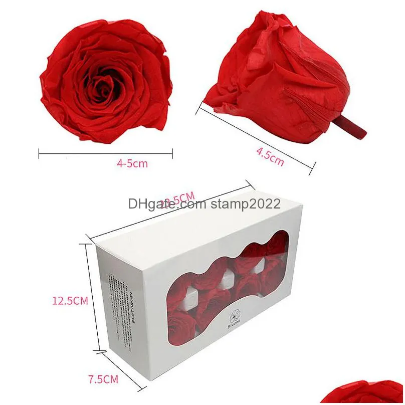 ainyrose 4-5cm 8pcs/box diy natural preserved rose eternal rose head dried flowers wedding home decor gift for women class b 210317