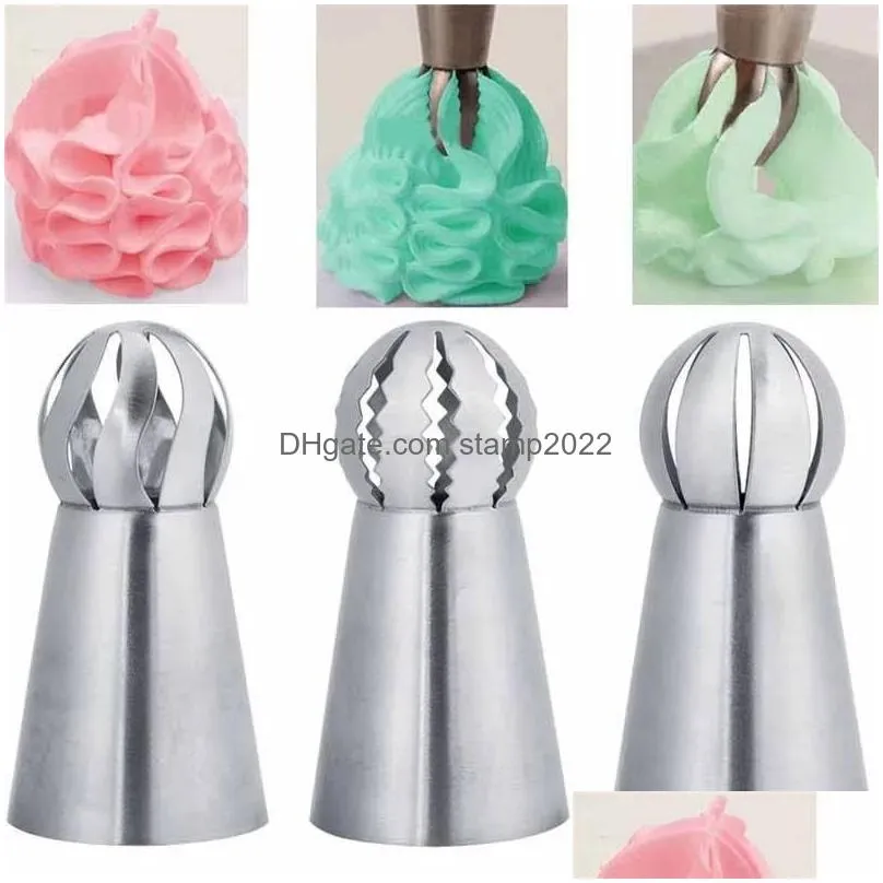 cupcake stainless steel bakeware sphere ball shape icing piping nozzles pastry cream tips flower torch pastry tube decoration tools 20220121