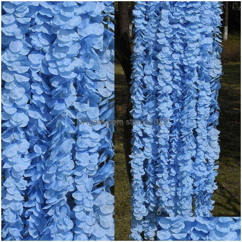 20pcs 1m/2m wisteria garland artificial silk flower vine for home wedding garden decoration rattan hanging wall fake flowers 211108