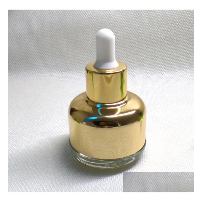 wholesale 120pcs 30ml transparent glass dropper bottle with gold cap 30cc empty cosmetic packaging container vials  oil bottles