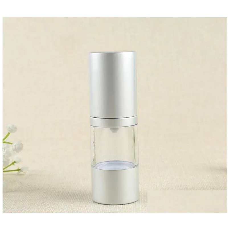 wholesale 15ml 30ml 50ml silver empty cosmetic airless bottles portable refillable vacuum bottle for lotion sn2185