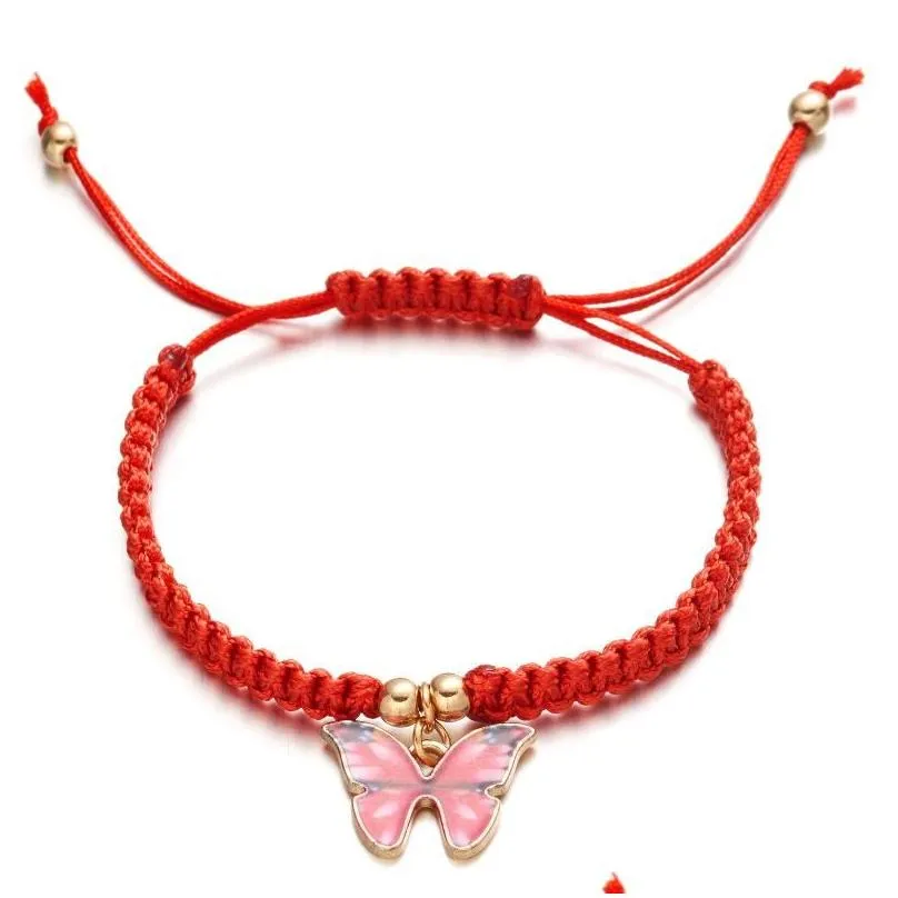 Charm Bracelets Butterfly Pendant Bracelet For Women Adjustable Braid Rope Red Thread On Hand Friendship