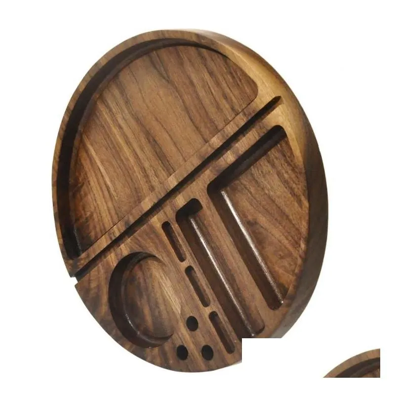 round shape natural wooden rolling tray household smoking accessories with groove diameter 218 mm tobacco roll trays cigarette sn2677