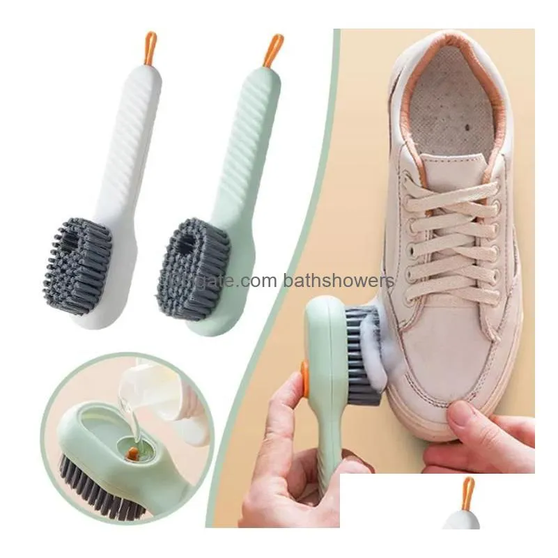 multifunction cleaning shoe brush soft automatic liquid shoe brush long handle clothes brush soap brush with hook clean tool