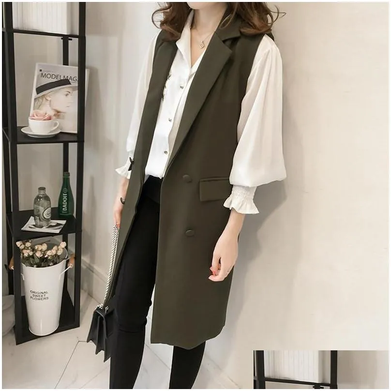 womens vests 4xl casual blazer women vest coat office lady long suit gilet spring autumn female plus size pockets waistcoat sleeveless