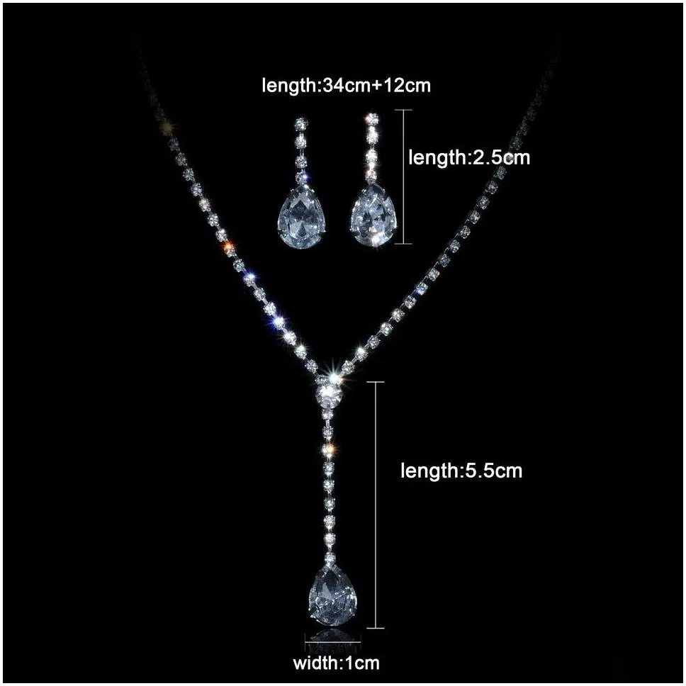 Trendy Silver Color Bridal Jewelry Sets For Women Shiny CZ Zircon Crystal Necklace Earrings Set Luxury Wedding Party Gift