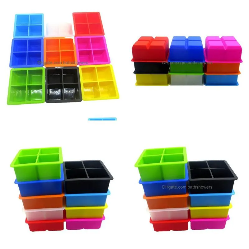 bar tools silicone ice square moulds dust proof cover ice tray large capacity square ice cube mold mix colors