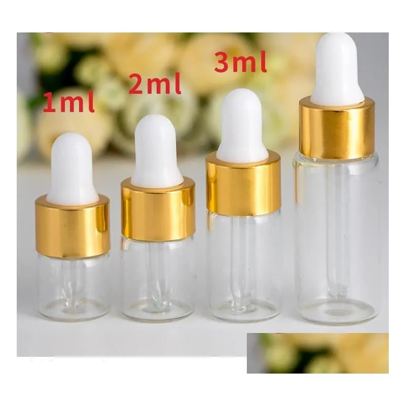 wholesale silver cap white rubber top 1ml 2ml 3ml 5ml perfume essential oil bottles amber clear glass dropper bottle jars vials with droppers 1200pcs
