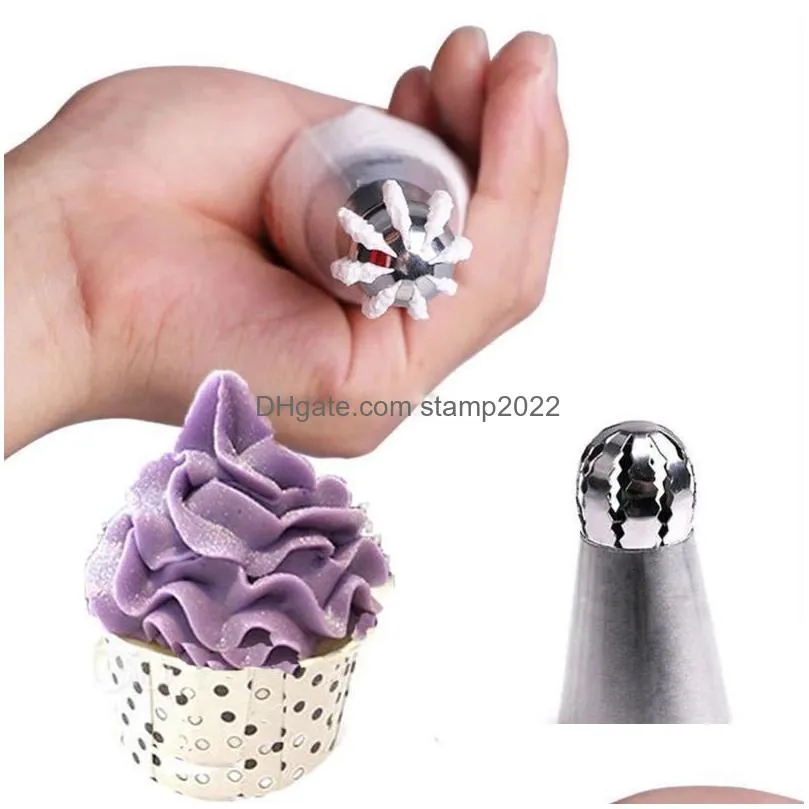 cupcake stainless steel bakeware sphere ball shape icing piping nozzles pastry cream tips flower torch pastry tube decoration tools 20220121