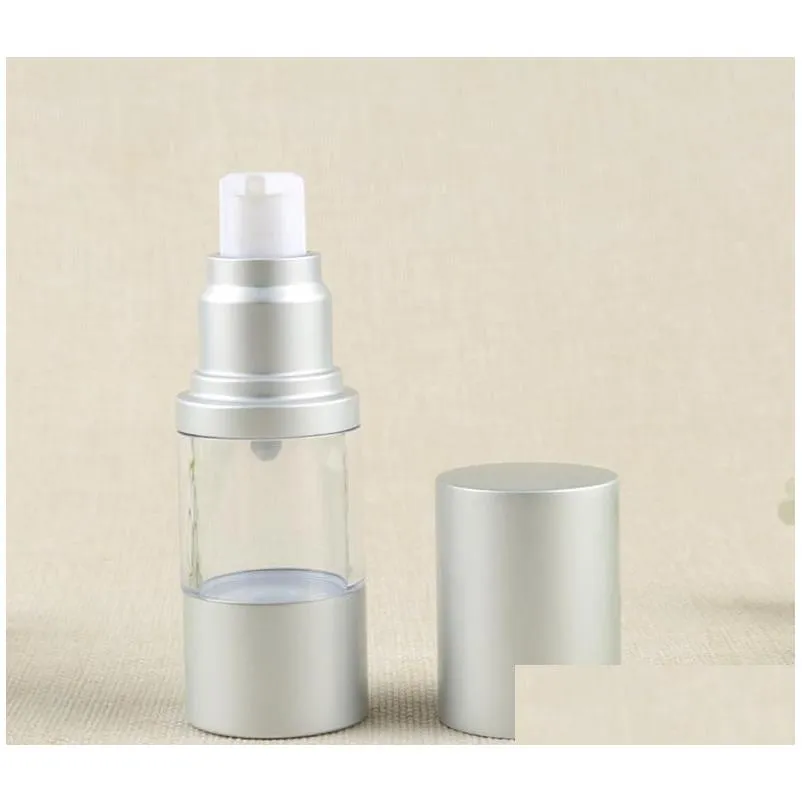 wholesale high quality 1oz airless pump cosmetic lotion bottles matte silver 30ml travel empty cylinder vacuum facial cream bottle wholesale