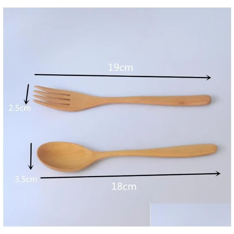 100pcs natural wood spoon and fork dinnerware coffee tea spoon salad fruit fork tableware green healthy wooden cutlery sn1288