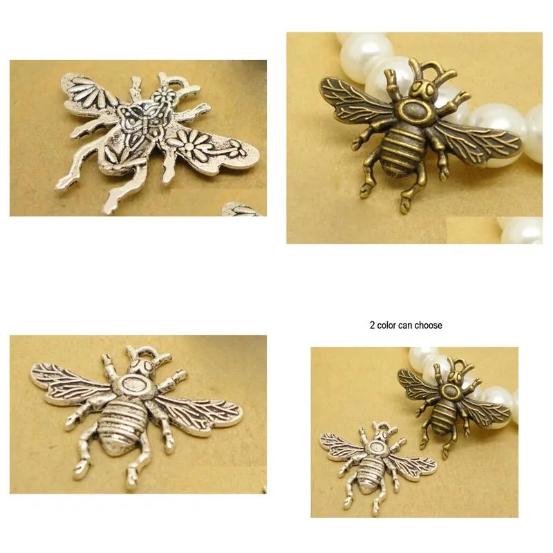 Items100pcslot Alloy Bee bronze or silver Plated Charms Pendant Fit Jewelry DIY 2524MM8795748