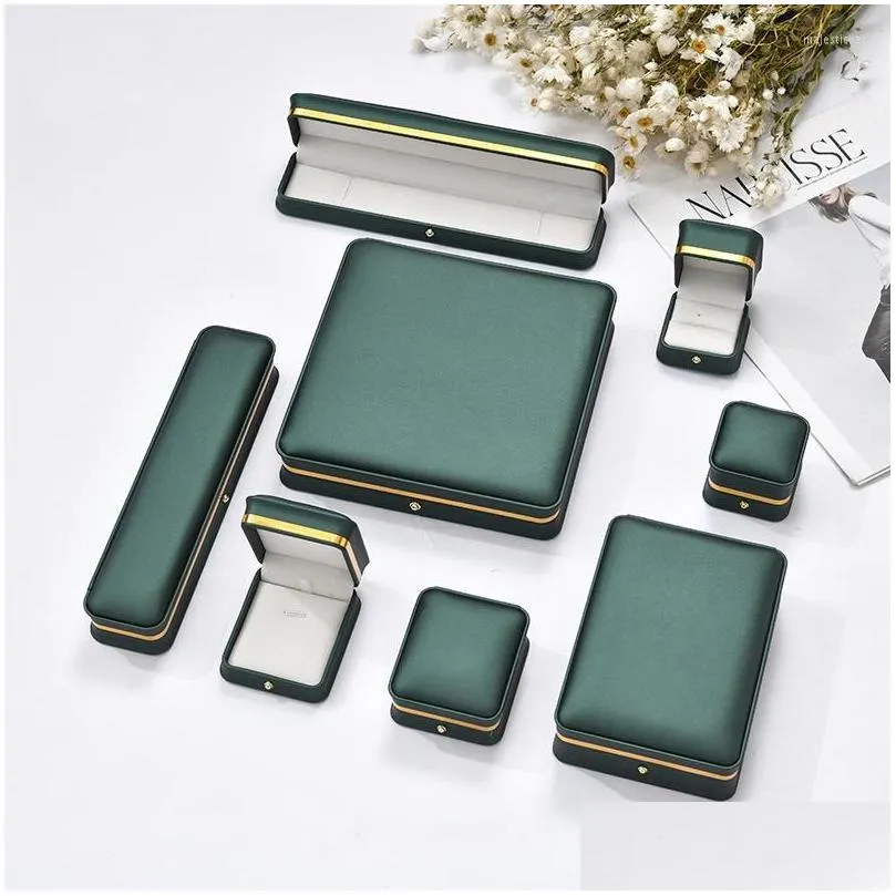 Jewelry Pouches Phnom Dark Green Leather Organizer Wedding Ring Box Pendant Bracelet Necklace Storage Case Gift Packaging Display