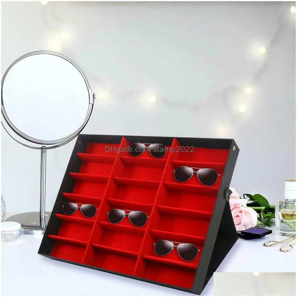 18 grids eyeglass sunglasses glasses storage display box holder case organizer js22 210315