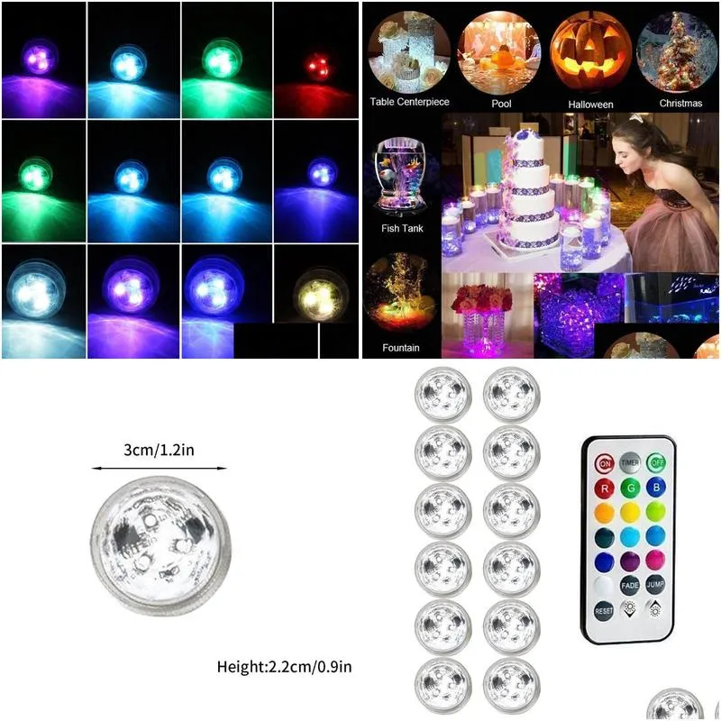 night lights 12pcs led light submersible underwater disco tub candle with remote rgb for pond pool vase base fish tank garden