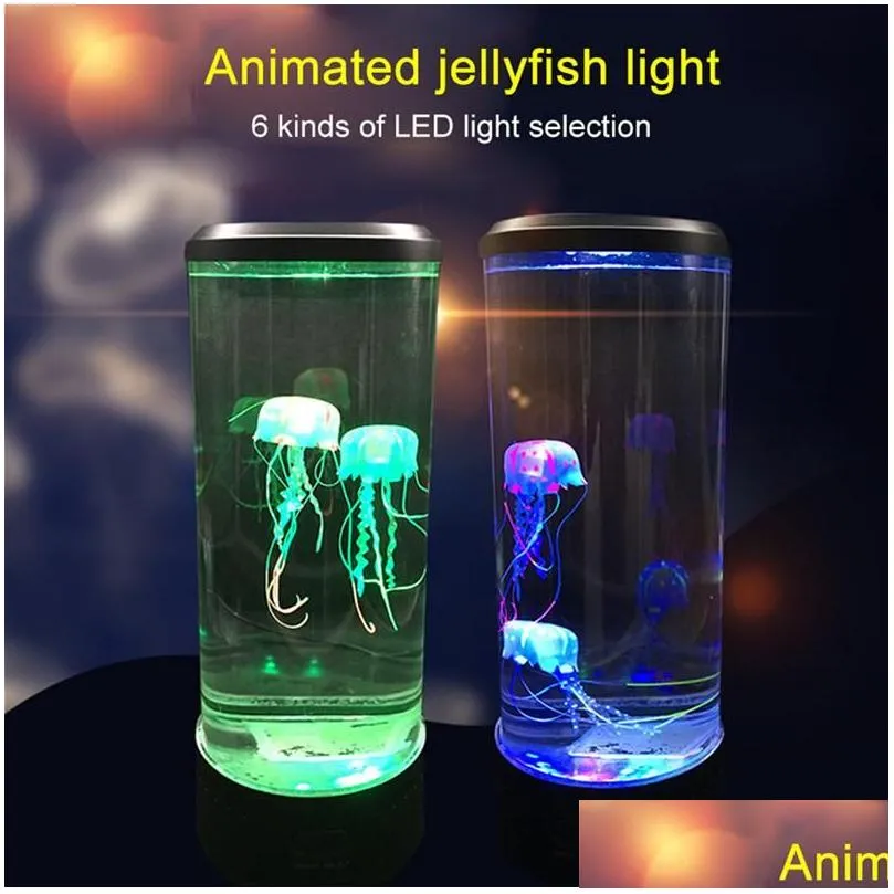 night lights bedside led desktop light jellyfish tropical fish aquarium tank relaxing mood atmosphere lamp