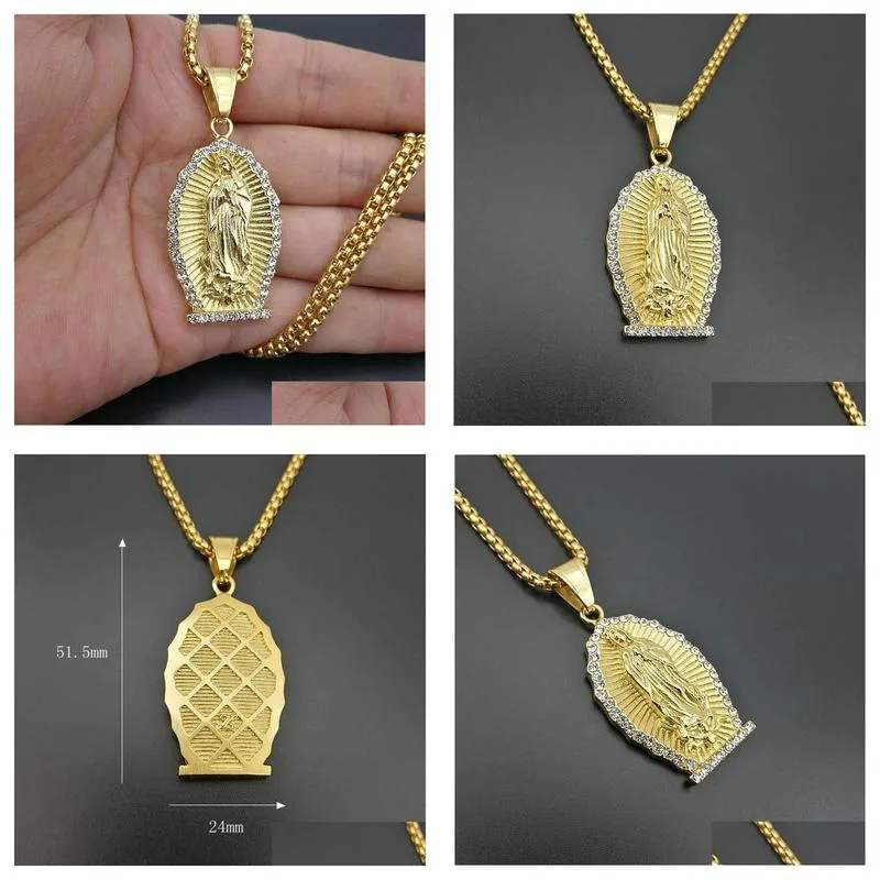 Pendant Necklaces Stainless Steel Virgin Mary Necklace For Men Hip Hop Rapper Jewelry With 60cm Gold Color Link Chain