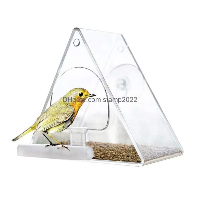 triangle transparent bird feeder acrylic metal waterproof hanging birds food container for indoor outdoor decor 20220924 q2