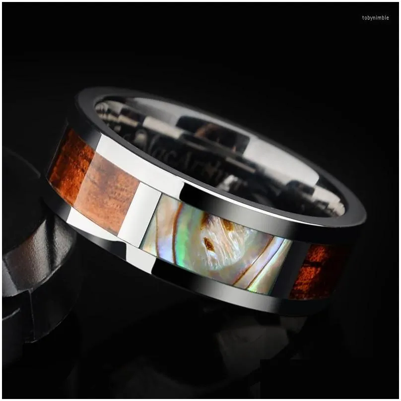 Wedding Rings Bohemia High Polished 8mm Width Tungsten Inlay Natural Abalone Shells & Wood For Couples Free 6-13