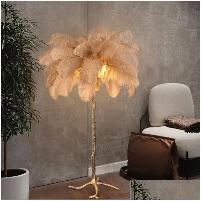 floor lamps nordic decoration home ostrich feather lamp modern luxury copper for living room resin standing light lightingfloor