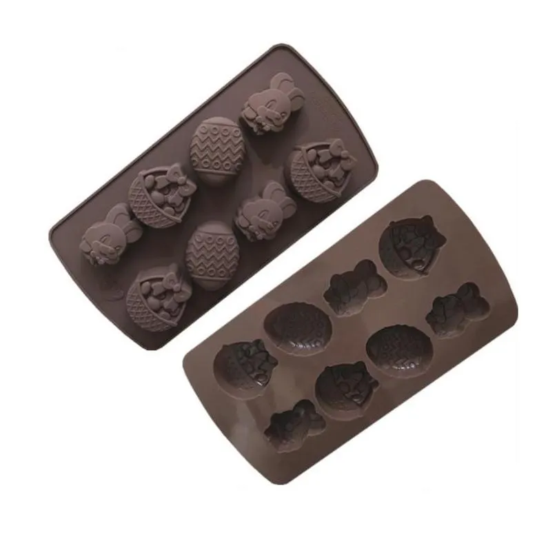 8 grid easter silicone mould fondant molds 3d diy bunny easter egg shapes chocolate jelly and candy cake mold sn3350