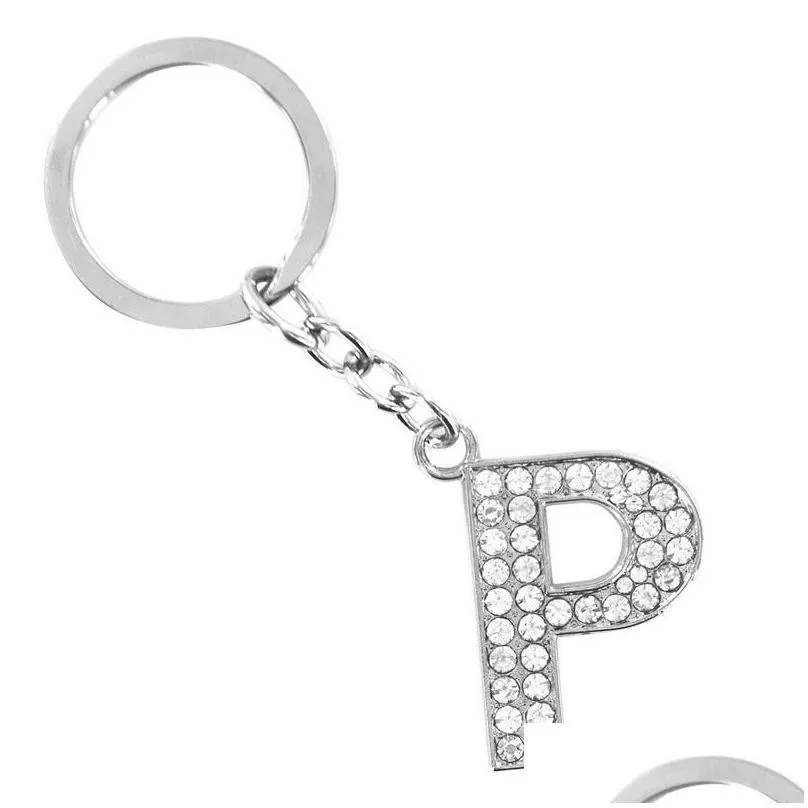 English Letters Keychain 26 A Z Crystal Letter keyring Key Rings Holders Bag Pendant keychains charm key chain Fashion Jewelry Gift