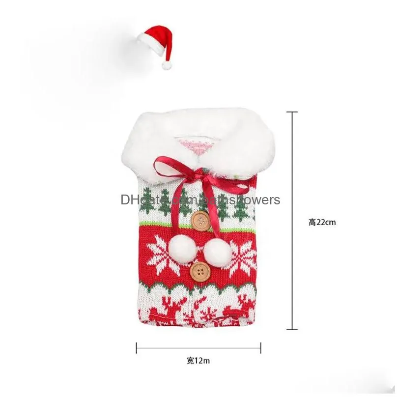 christmas wine cover with bow snowflake knit bottle clothes wine bottle cover xmas wine bag christmas ornament decoration