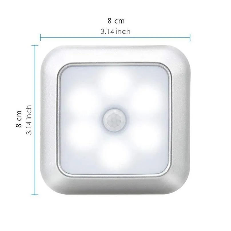 night lights 6 led battery powered square/ round motion sensor pir induction under cabinet light closet lamp for stairs kitchen drop otxus